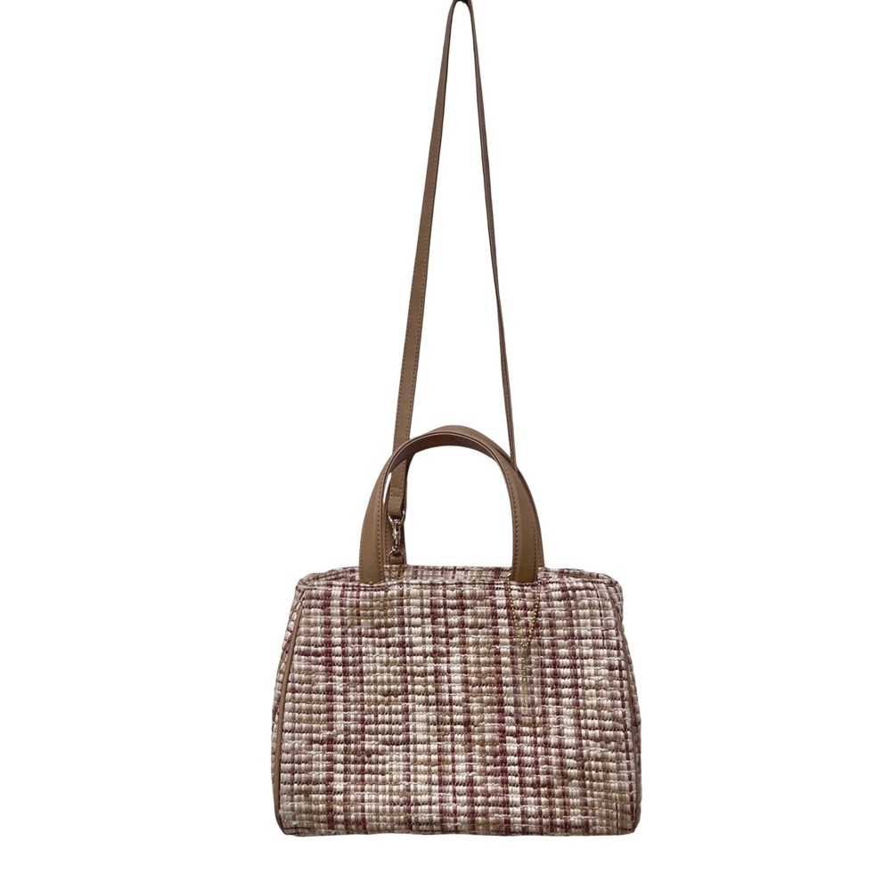 Liz Claiborne Woven Straw Plaid‎ Satchel Handbag Tan Crossbody Bag